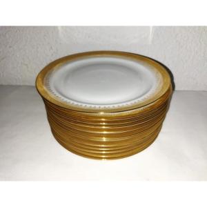 Limoges 12 Gold Porcelain Dessert Plates "unic Paris"