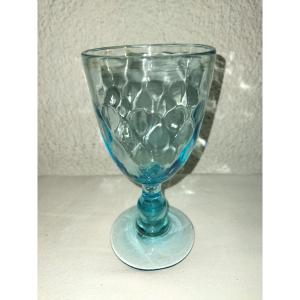 Blue Colored Blown Glass On Foot Antique Glassware Display Case Collectible