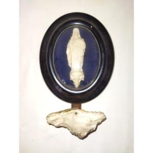 Wall-mounted Holy Water Font Christ Curved Frame Blackened Wood Shell Receptacle Napoleon III