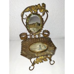 Antique Ring Sizer "old Paris" Beveled Mirror Repoussé Brass Napoleon III