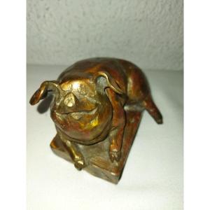 Bronze Pig Lost Wax Hog Herven Display Object Collection