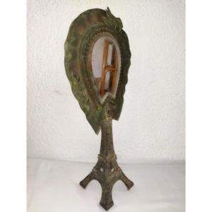 Art Nouveau Antique Beveled Mirror On "eiffel Tower" Base, Paris World's Fair