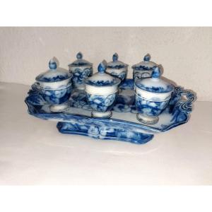 Old Bordeaux 6 Cream Pots And Presentation Dish Antique Earthenware Circa 1880