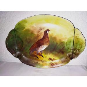 Large Decorative Plate Animal Decor "the Partridge" 37x52cms