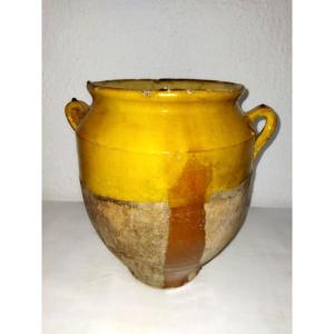 Antique Glazed Pottery Southwest Large Grease/preserve Pot Orange Drippings Collection