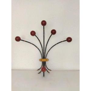 Wall-mounted Coat Rack In Metal With 6 Wooden Balls, Italian Design, 1940/50 