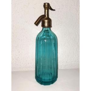 Antique Bar Siphon Blue-green Seltzer Water Complete "la Ferté Bernard" Collection