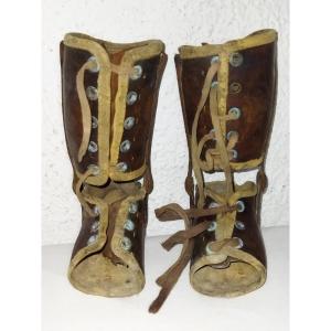 Antique Children's Orthopedic Prostheses Leather And Metal Showcase Object Curiosity