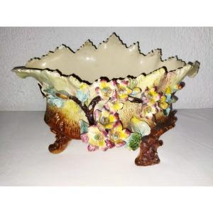 Polychrome Slip Planter Tripod Base Floral Decor