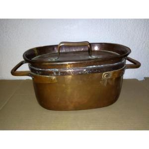 Antique Copper Daubiere With Riveted Copper Handles And Lid