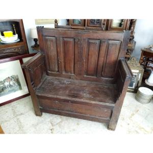 Antique 2-seater Chest Bench In Solid Wood 