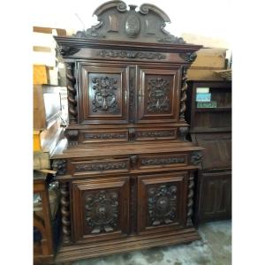 Two-bodie Sideboard Neo-gothic Renaissance Style Solid Wood Anthropomorphic Sculptures 