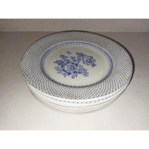 Ermine Border Set Of 8 English Flat Plates Floral Decor Lavender Blue