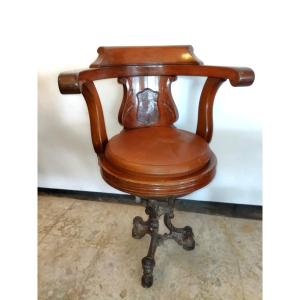 Marine Armchair Antique Naval Furniture Cast Iron Base Solid Wood