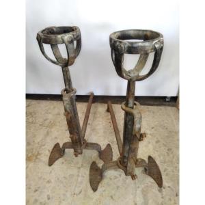 Landiers Pair Of Wrought Iron Andirons Fireplace Accessories