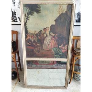 Antique Trumeau Painting Colin Maillard 19th Century