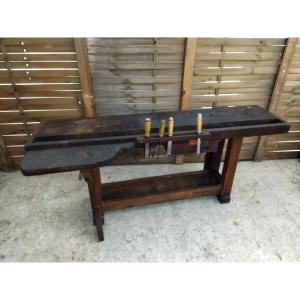 Antique Workbench Solid Wood Carpenter Cabinetmaker Decor Console Loft Workshop