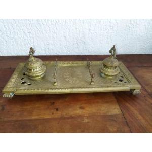 Double Bronze Inkwell With Pen Holder, Napoleon III