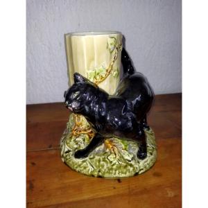 Barbotine Black Cat Roller Vase Glazed Ceramic Paris Collection