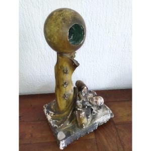 Antique Art Nouveau Plaster Signed Hochock "pierrot With Mandolin" Collection
