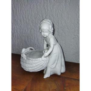 Biscuit Young Girl With Basket Of Roses Porcelain Subject Display Object Collection