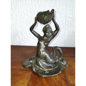 Art Nouveau Candle Holder Curiosity Mermaid Woman Fish Topped With A Shell Collection