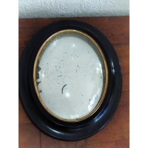 Oval Curved Mirror Blackened Wood Napoleon III Handwritten Religious Annotations