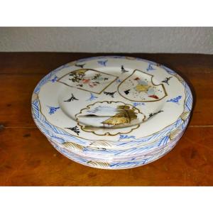 5 Antique Porcelain Dessert Plates With Asian Motifs And Gilding