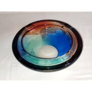 Giuliano Tosi Master Glassmaker Large Vintage And Designer Ashtray Colored And Signed Blown Glass