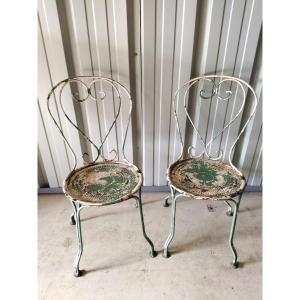Pair Of Napoleon III Chairs, Wrought Iron, Double Legs