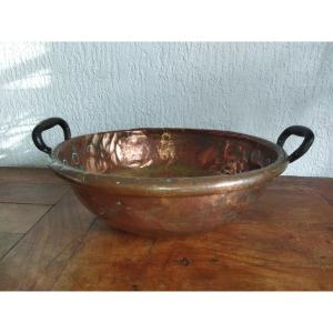 Antique Confectioner's/chocolatier's Basin, Thick Copper, Forged Steel Handles, "chicken Bottom"