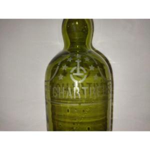 La Grande Chartreuse Antique Bottle In Olive Green Blown Glass Tableware Collection