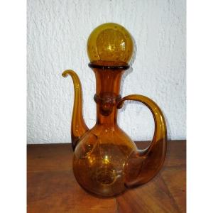 Biot Amber-colored Blown Glass Carafe/piercer Tableware