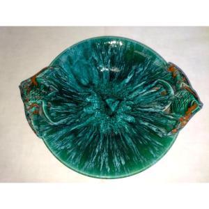 Art Pottery Large Centerpiece Glazed Terracotta Fish-shaped Handles