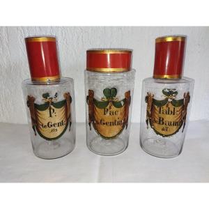 3 Antique Apothecary Jars, Blown Glass Pharmacy Jars, 19th Century Collection