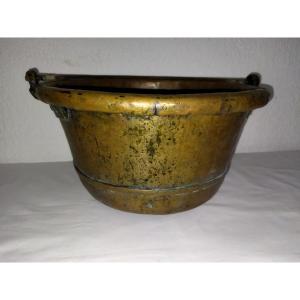 Antique Cauldron In Thick Copper, Twisted Handles, Forged Steel Handle, 5 Kilos