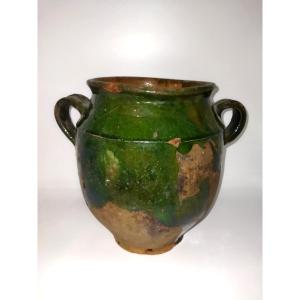 Green Glazed Terracotta Pottery, Southwest France, Fat/preserve Pot, Folk Art, Collection
