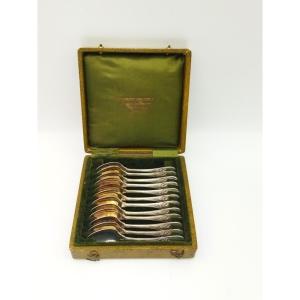 Christofle Set Of 12 Mocha Spoons, Tableware 20th Century