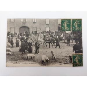 Vintage Animated Postcard "the Pig Market" Ariège, Occitanie Collection
