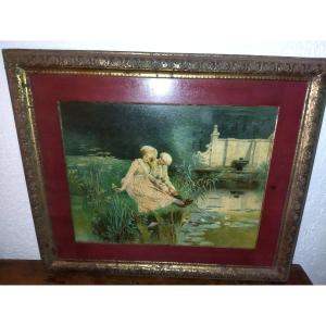 Painting On Metal Embossed Frame Romantic Scenes Of The 18th Century Publisher Sirven Toulouse Paris