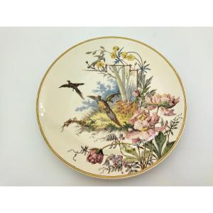 Sarreguemines Antique Earthenware Plate With Pheasant Decoration, 19th Century, Collection