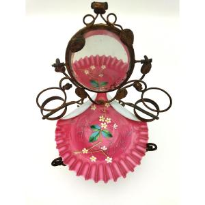 Antique Ring Holder, Beveled Mirror, Embossed Brass, Napoleon III Period