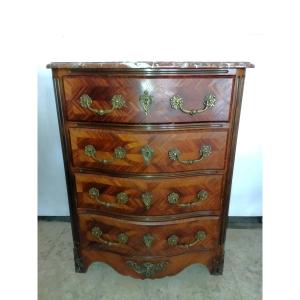 Louis XV Style Curved Chest Of Drawers With 4 Drawers, Solid Wood And Veneer, 19th Century Style, 42x82cms