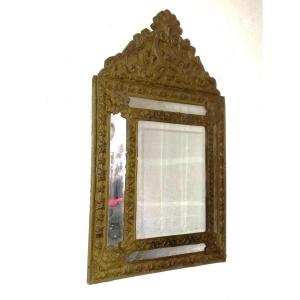Napoleon III Mirror With Gilded Stamped Brass Frame And Beveled Glass, 19th Century