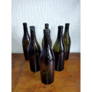 6 Antique Blown Glass Bottles, 19th Century