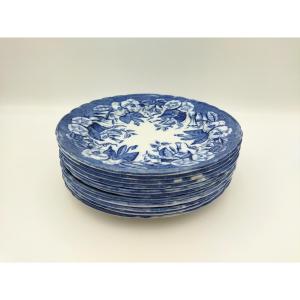 Bordeaux Vieillard Johnston Set Of 11 Earthenware Plates In Blue Camaïeu 1860/1880 