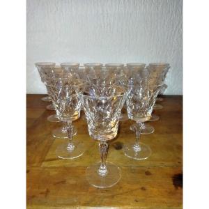 Val St Lambert 3 Set Of 7 Stemmed Glasses In Cut Crystal, Tableware