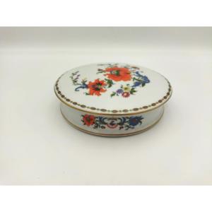 Limoges Raynaud Large Porcelain Candy Box With Floral Decoration, Damon Model 