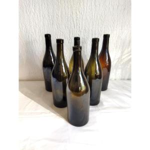 6 Antique Blown Glass Bottles, 19th Century Tableware