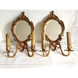 2 Louis XV Style Bronze Wall Mirror Sconces